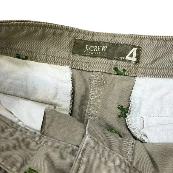 J. Crew Beige Embroidered Turtle Cropped Chino Pants 4 - Picture 3 of 3